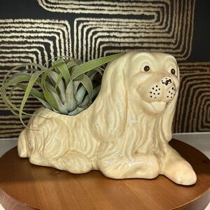 Cream Ceramic Dog Planter